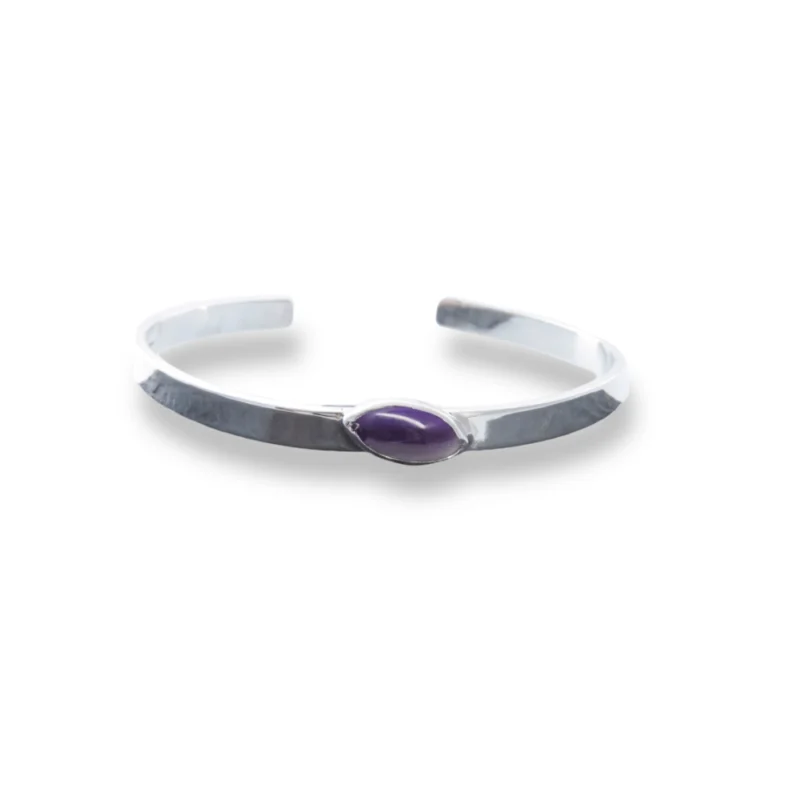 Sterling silver and 14 x 7mm Amethyst Bangle with plain band